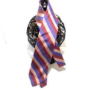 Vintage DAMON Silk Necktie Burgundy Blue Pink Diagonal Stripe Tie 57 x 3 inches